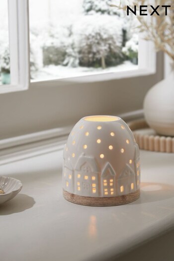 White Ceramic House Tealight Candle Holder (D51804) | £10