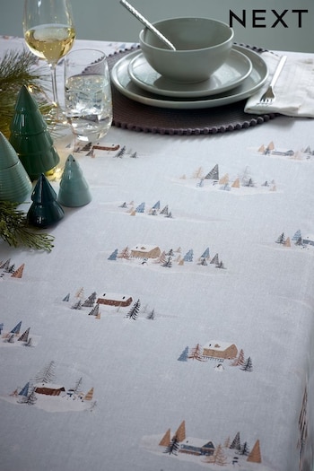 Silver Christmas Scene Wipe Clean Table Cloth (D51827) | £24 - £28