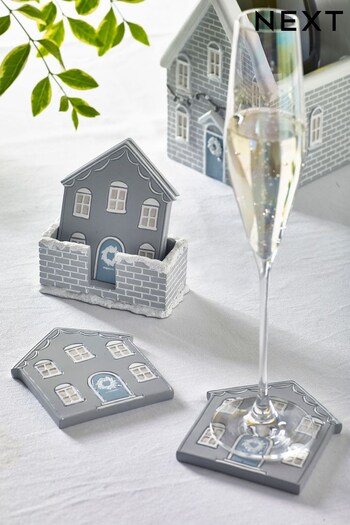Set of 4 Silver Frosted House Coasters (D51829) | £18