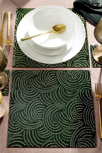 Green Patterned Glass Placemats and Coasters Set of 2 Placemats (D51837) | £30