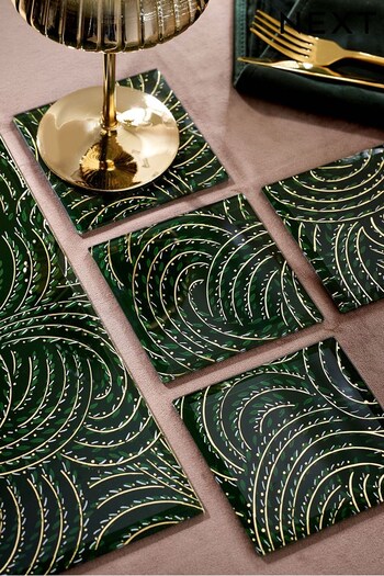 Green Patterned Glass Placemats and Coasters Set of 4 Coasters (D51838) | £16
