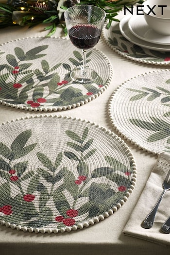 Set of 4 Green Set of 4 Christmas Holly Printed Placemats (D51845) | £14