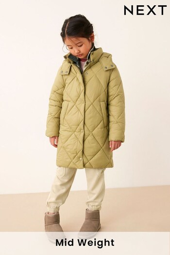Sage Green Shower Resistant Diamond Quilted Padded Coat (3-16yrs) (D51858) | £36 - £46
