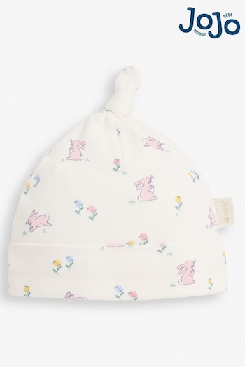 JoJo Maman Bébé Cream Bunny Print Cotton Baby Hat (D51871) | £5