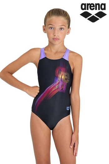 Arena Girls Parrot V-Back Black Swimsuit (D51915) | £20