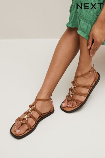 Tan Brown Forever Comfort® Leather Flat Sandals with Circular Trim Detailing (D51984) | £45