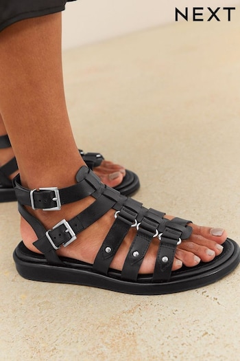 Black Regular/Wide Fit Forever Comfort® Leather Gladiator adidas Sandals (D51985) | £45