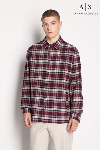 Armani Exchange Burgundy Red Check Overshirt (D52033) | £130