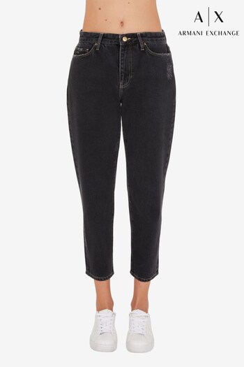 Armani Exchange Boyfriend Fit Wash Cropped Black Denim Jeans (D52085) | £140
