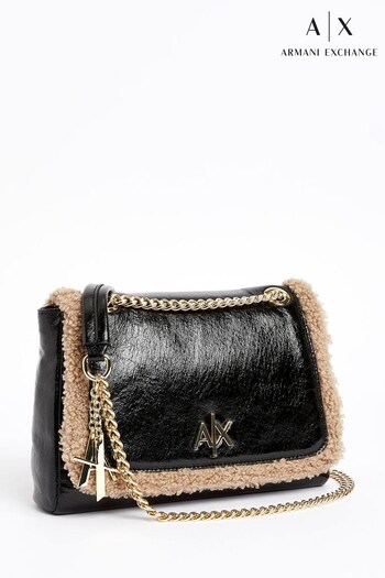 Armani Exchange Borg Trimmed Shoulder Black Bag (D52100) | £165
