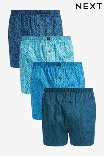 Blues Geo 4 pack Pattern Woven Pure Cotton Boxers (D52133) | £30