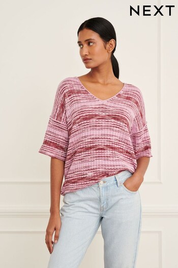 Purple Spacedye Stripe V-Neck T-Shirt (D52147) | £34