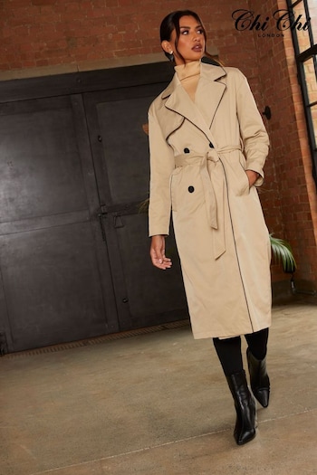 Chi Chi London Yellow Contrast Trim Belted Trench Coat (D52196) | £75
