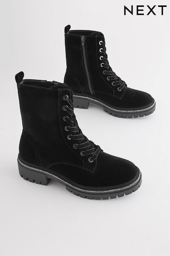Black Velvet Forever Comfort® Diamanté Rand Lace-Up Boots (D52498) | £55