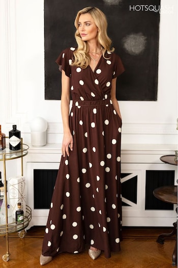 Hot Squash Brown Chiffon Wrap Top Maxi Dress (D52536) | £119