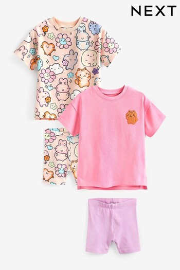 Pink Character T-Shirts and Shorts Set 4 Pack (3mths-7yrs) (D53114) | £15 - £19