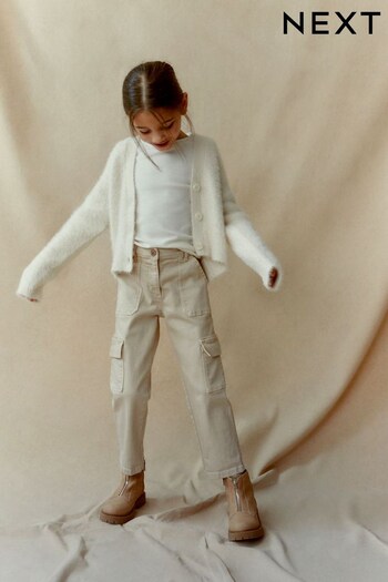Neutral Straight Leg Cargo embroidered Trousers (3-16yrs) (D53122) | £17 - £22