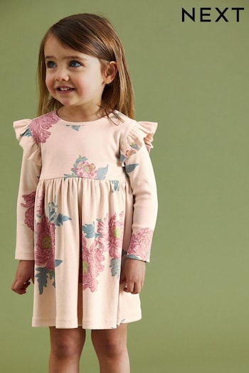 Cream Floral Long Sleeve Ribbed Jersey Dress (3mths-7yrs) (D53224) | £7 - £9
