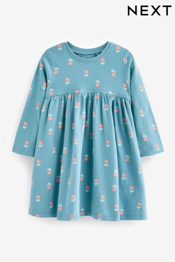 Blue Flowers Long Sleeve Jersey Dress (3mths-7yrs) (D53225) | £7 - £9