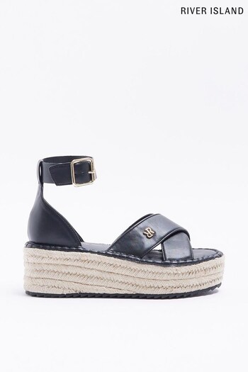 River Island Black Wide Fit Espadrille Flatform Sandals (D53263) | £39