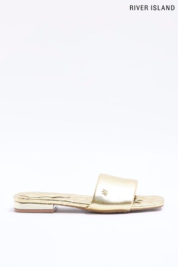 River Island Gold Tone Padded Flat Sandals (D53297) | £22