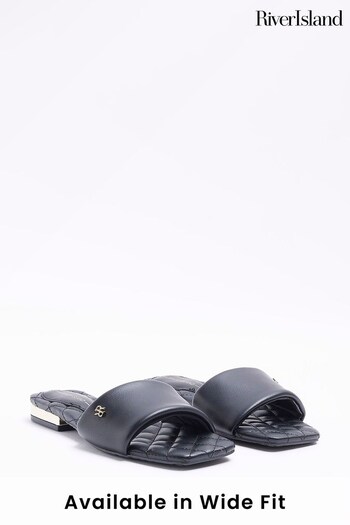 River Island Black Wide Fit Padded Sandals (D53311) | £22