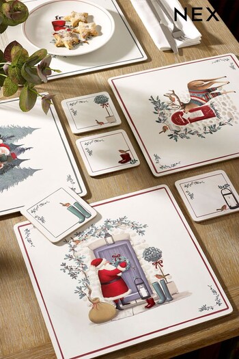 Set of 4 Red Santa Placemats and Coasters (D53343) | £20