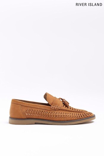 River Island Brown Woven Tassel Loafers (D53386) | £50