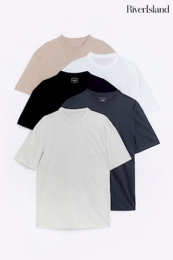 River Island Black Regular Fit T-Shirts Five Pack (D53409) | £35