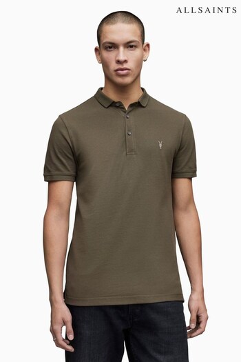 AllSaints Green Reform Short Sleeve Polo NOBIL003DBR001 Shirt (D53433) | £65