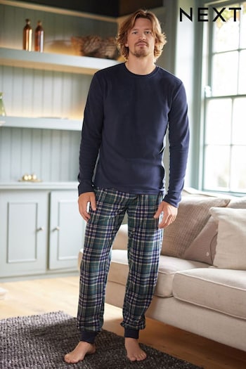 Black/Green Check Thermal Pyjamas Set (D53535) | £36
