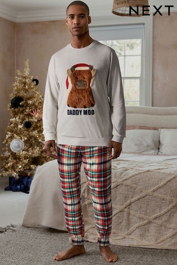 Grey/Red Hamish Matching Family Mens Cosy Cotton Pyjamas (D53543) | £32