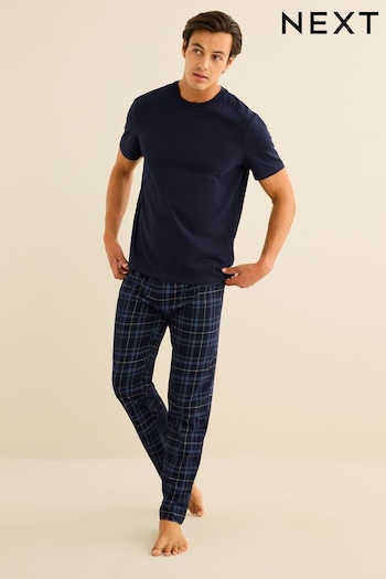Navy Blue Check Cotton Pyjamas Set (D53548) | £24