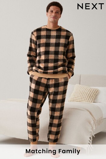 Neutral Check Matching Family Mens Cosy Fleece Pyjamas (D53549) | £35
