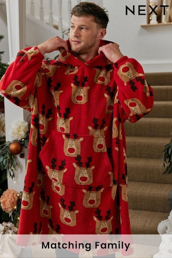 Red Reindeer Matching Family Mens Oversized Blanket Hoodie (D53553) | £36