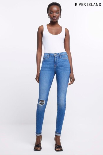 River Island Medium Blue Skinny Mid Rise Jeans Skinny (D53592) | £45