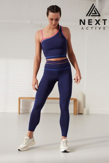 Navy Blue/Pink/Orange Active New & Improved High Rise Embroidered Sculpting Leggings (D53715) | £28
