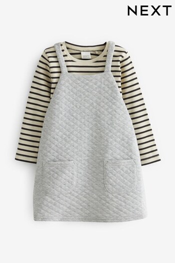 Grey Quilted Pinafore and Long Sleeve T-Shirt (3mths-7yrs) (D53750) | £14 - £18