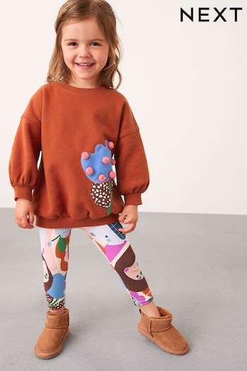 Rust Brown Flower Character Sweat and Plain Leggings Set (3mths-7yrs) (D53800) | £16 - £20