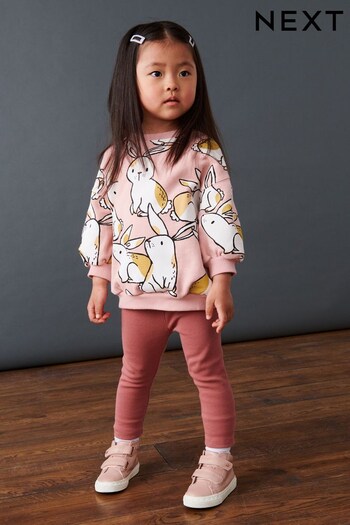 Pink Bunny Printed Sweatshirt and Leggings Set (3mths-7yrs) (D53804) | £14 - £18