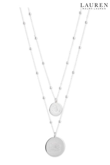 Silver Lauren Ralph Lauren 2 Row Logo Pendant Necklace (D53926) | £60