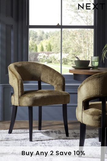 Set of 2 Plush Chenille Moss Green Remi Black Leg Dining Chairs (D53962) | £360