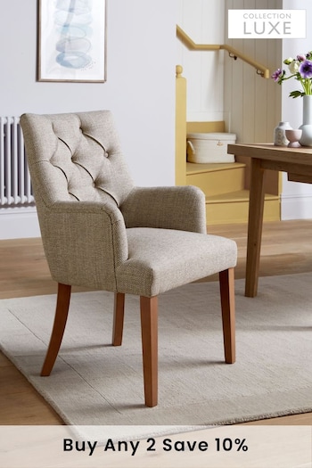 Chunky Weave Mid Natural Wolton Collection Luxe Buttoned Arm Dining Chairs (D53965) | £225