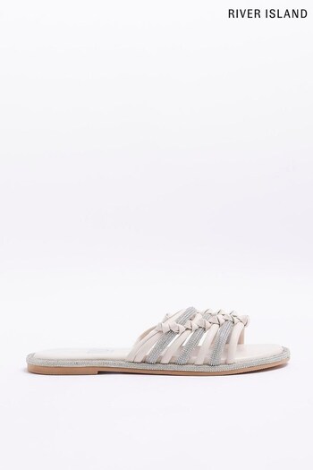 River Island Cream Embellished Knotted Sandals (D53985) | £40