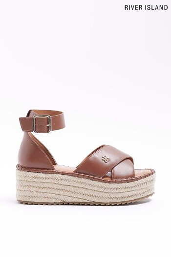 River Island Espadrille Flatform Brown Sandals (D54011) | £39