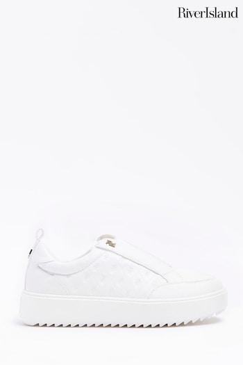 River Island White Embossed Plimsole Trainers (D54023) | £33