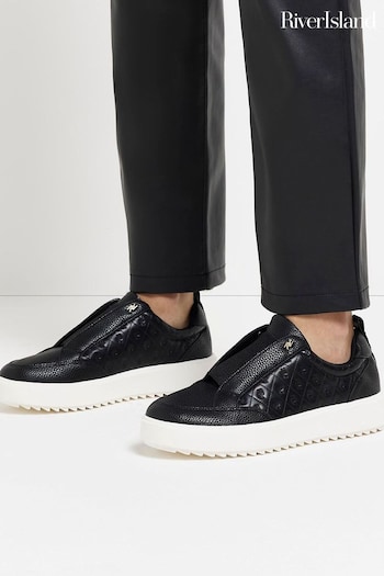 River Island Black Embossed Plimsole Trainers (D54032) | £33