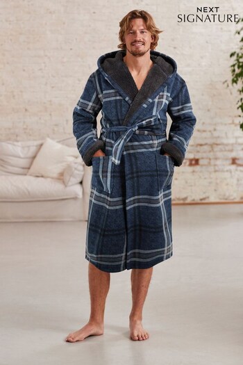 Blue Check Signature Borg Lined Dressing Gown (D54059) | £45