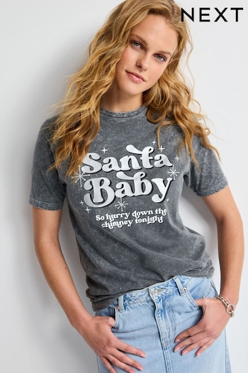Charcoal Grey Christmas Santa Baby Graphic T-Shirt (D54348) | £26