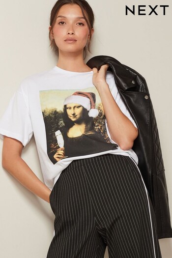 Mona Lisa White License Christmas Novelty T-Shirt (D54352) | £25